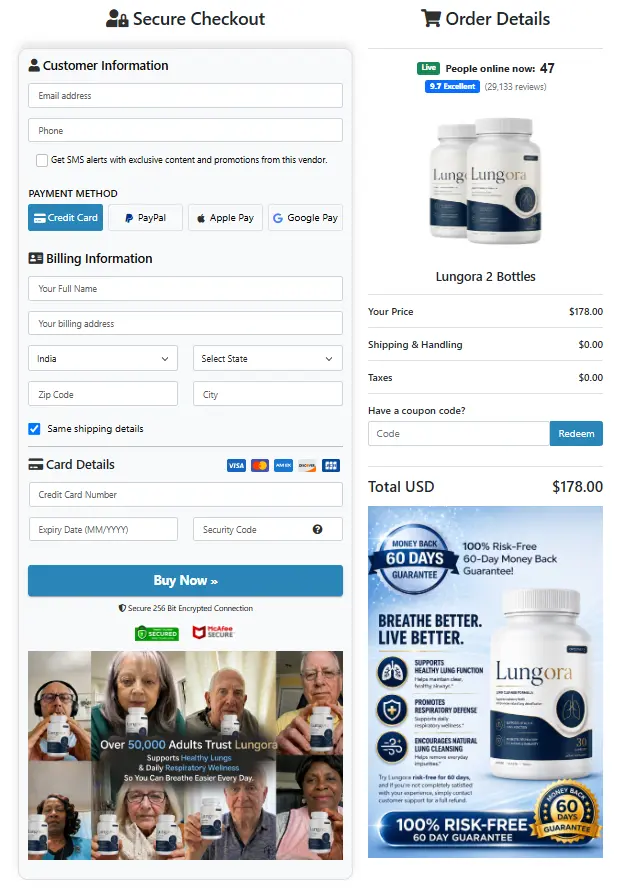 Lungora Secure Checkout Page